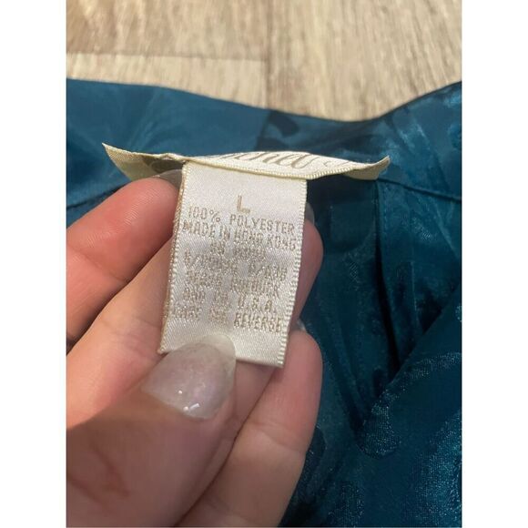 Cachet Vintage Shiny Emerald Nightgown and Robe Set Large No Belt - Picture 5 of 13